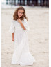 Ivory Lace Chiffon Cascading Ruffle Boho Beach Flower Girl Dress